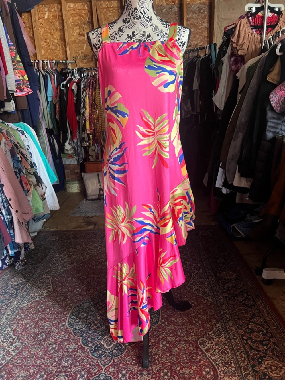 Bright Pink Tropical Maxi Dress
